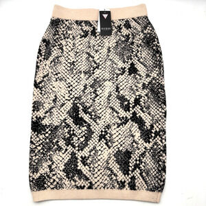 NEW Guess Tamelia Nude/Black Python Print Mid Rise Knit Sweater Skirt S 26x25"